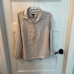 Talbots Beige Linen Button-Down Women's Shirt